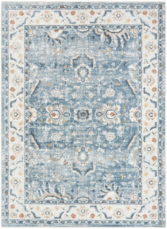 Nourison Astra Machine Washable 5'3" x 7' Blue Vintage Indoor Rug