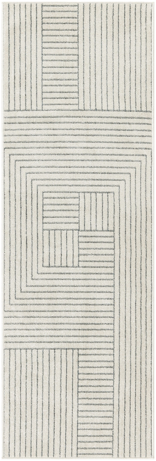 Nourison Washable Decor 2' x 6' Cream Blue Modern Indoor Rug