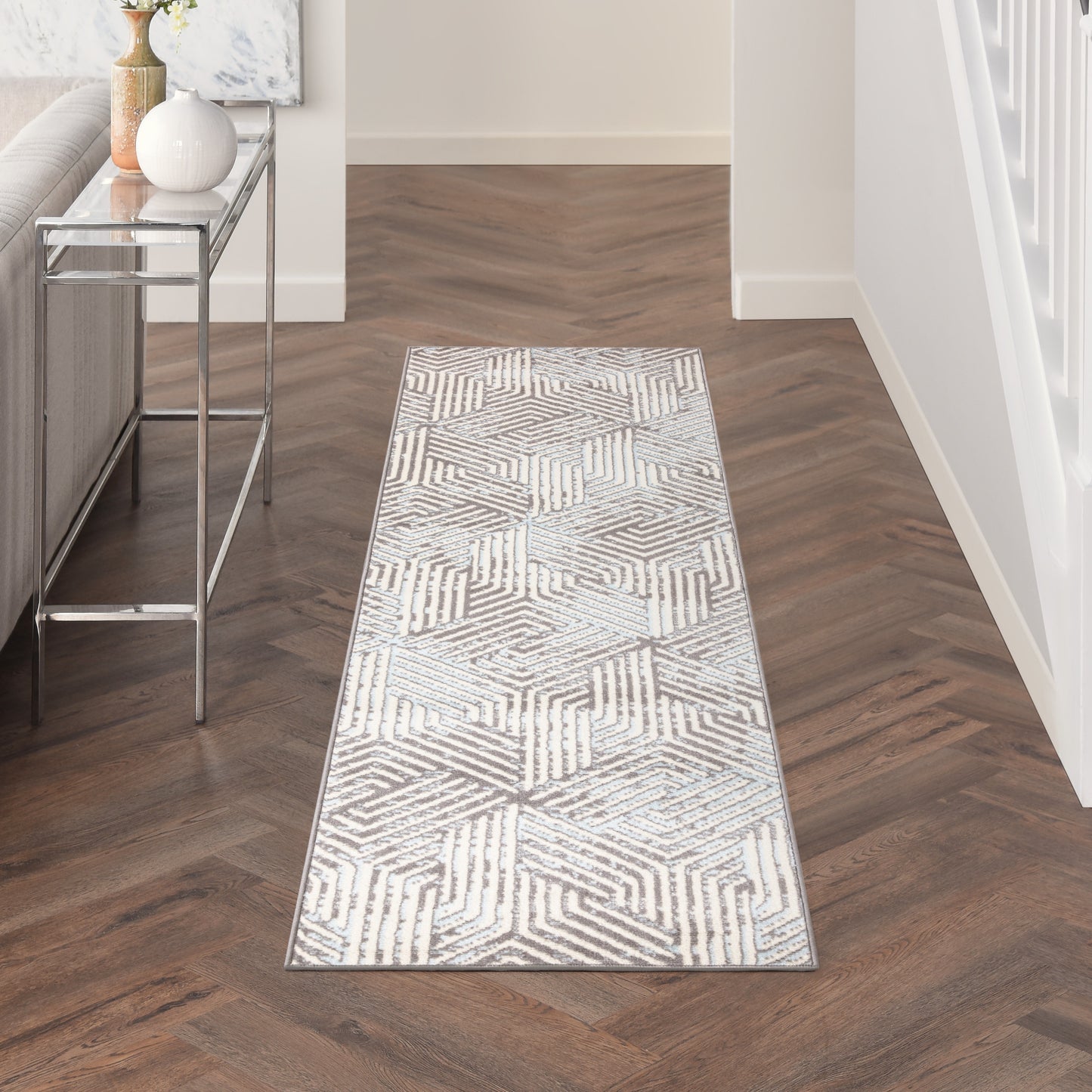 Nourison Grafix 2'3" x 7'6" Grey Modern Indoor Rug
