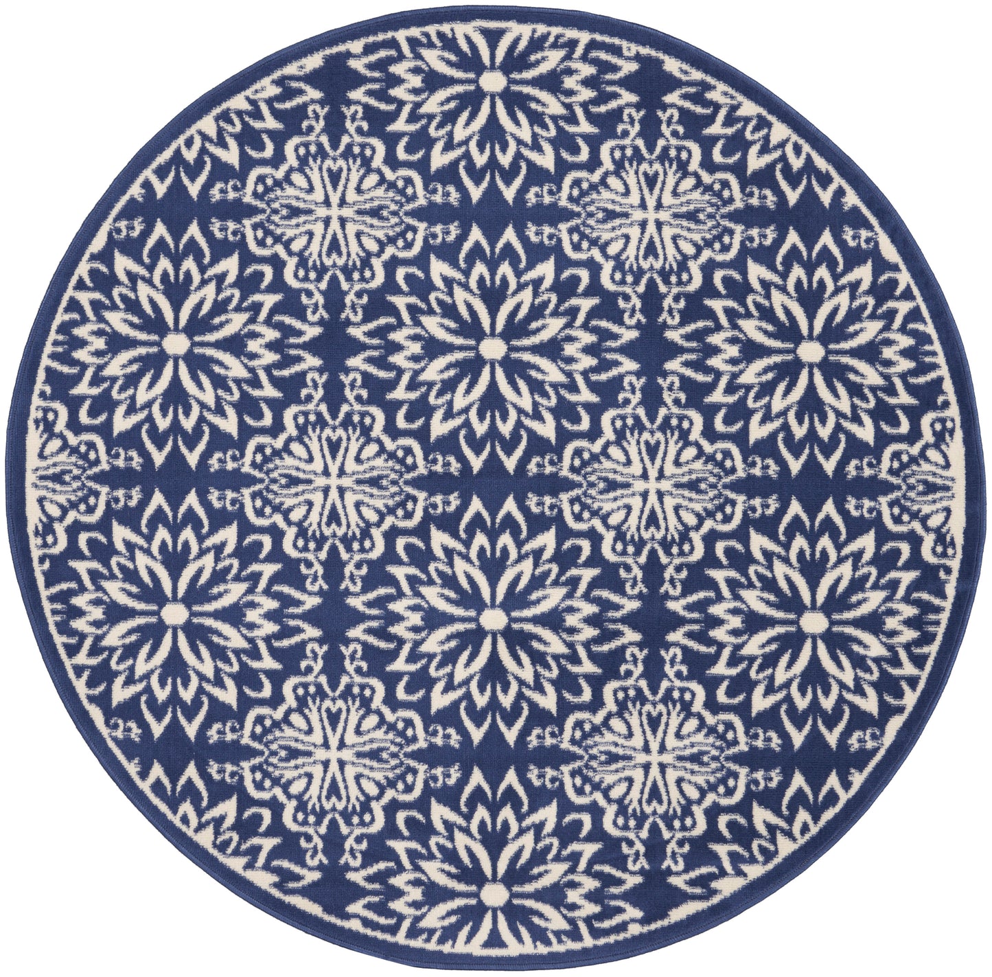 Nourison Jubilant 5'3" x Round Navy/Ivory Farmhouse Indoor Rug