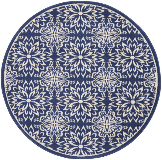 Nourison Jubilant 5'3" x Round Navy/Ivory Farmhouse Indoor Rug