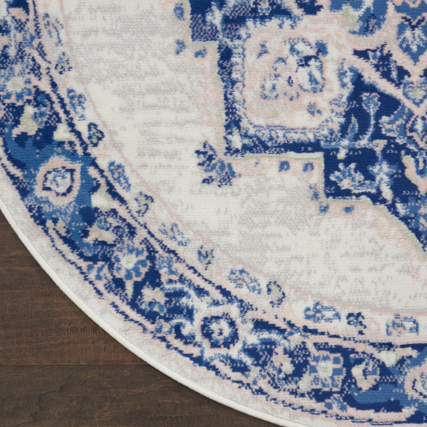 Nourison Whimsicle 5' x Round Ivory Blue Farmhouse Indoor Rug