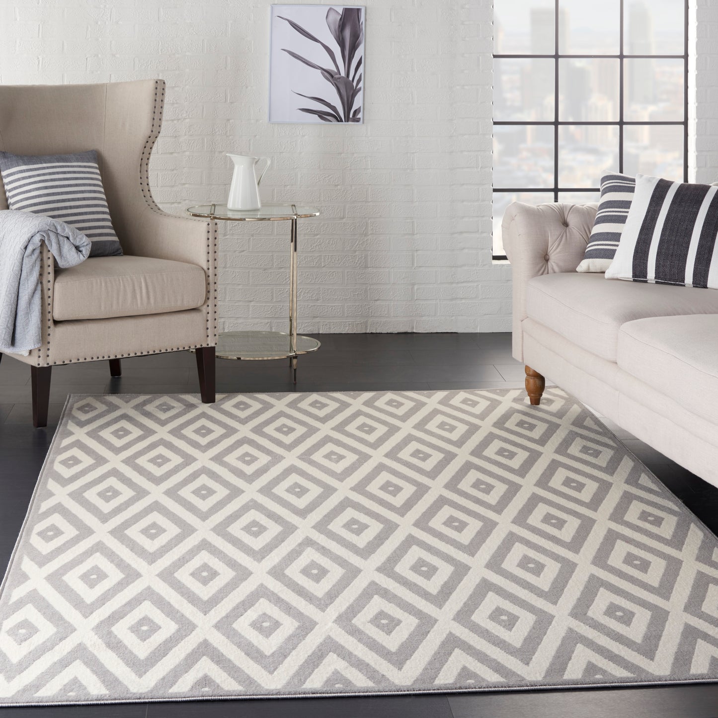 Nourison Grafix 6' x 9' White/Grey Mid-Century Modern Indoor Rug