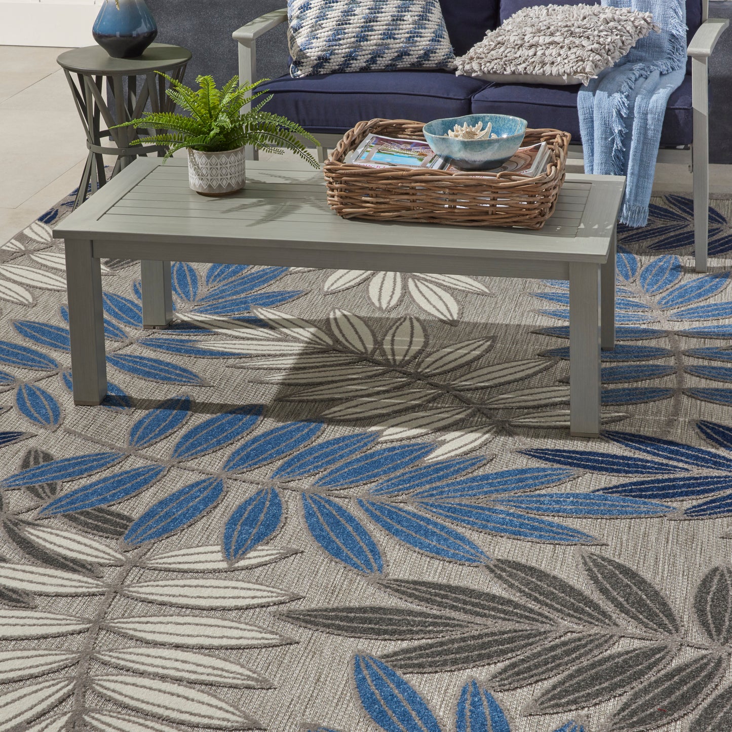 Nourison Aloha 7' x 10' Grey/Blue Tropical Rug