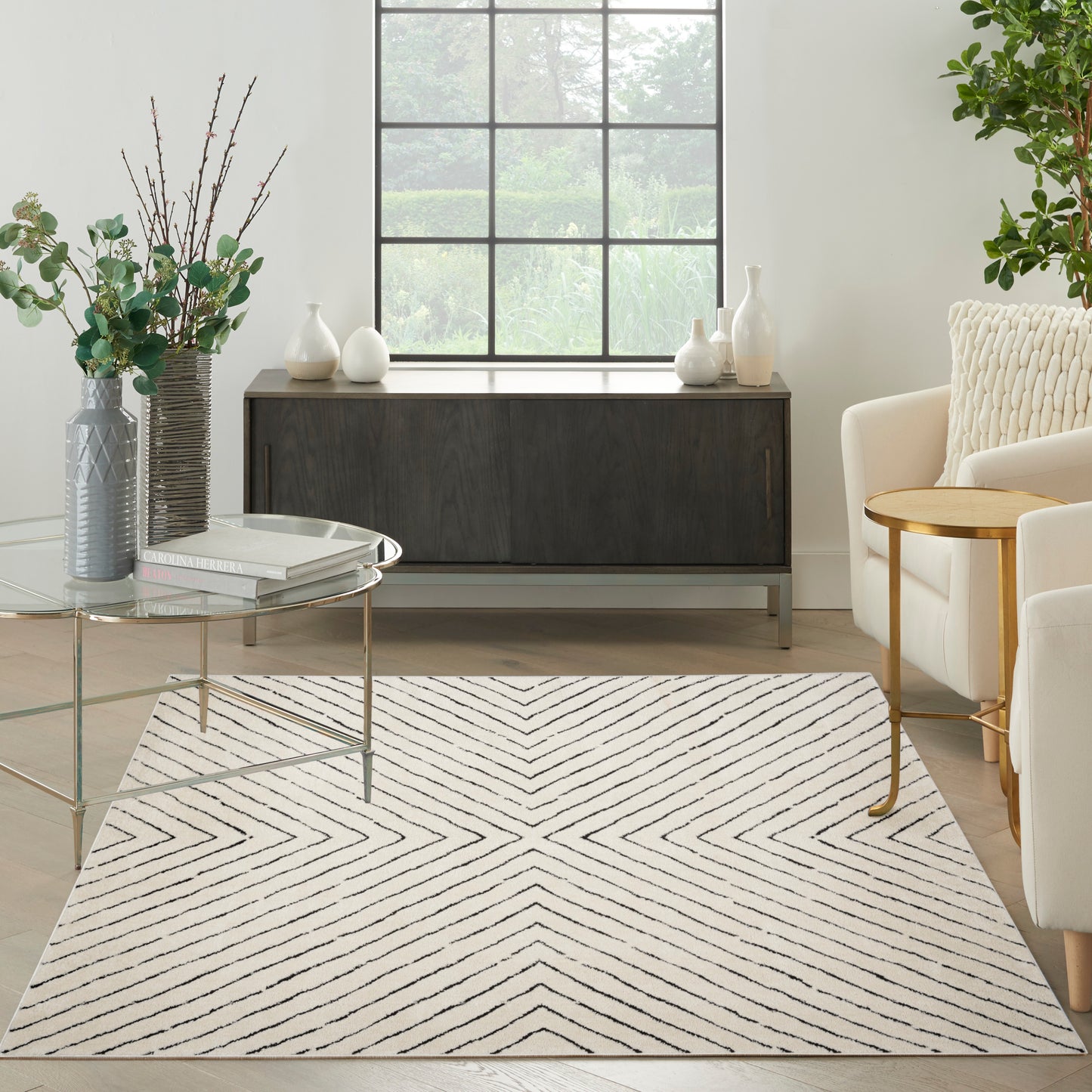 Nourison Modern Comfort 5'3" x 7' Ivory Black Scandinavian Indoor Rug
