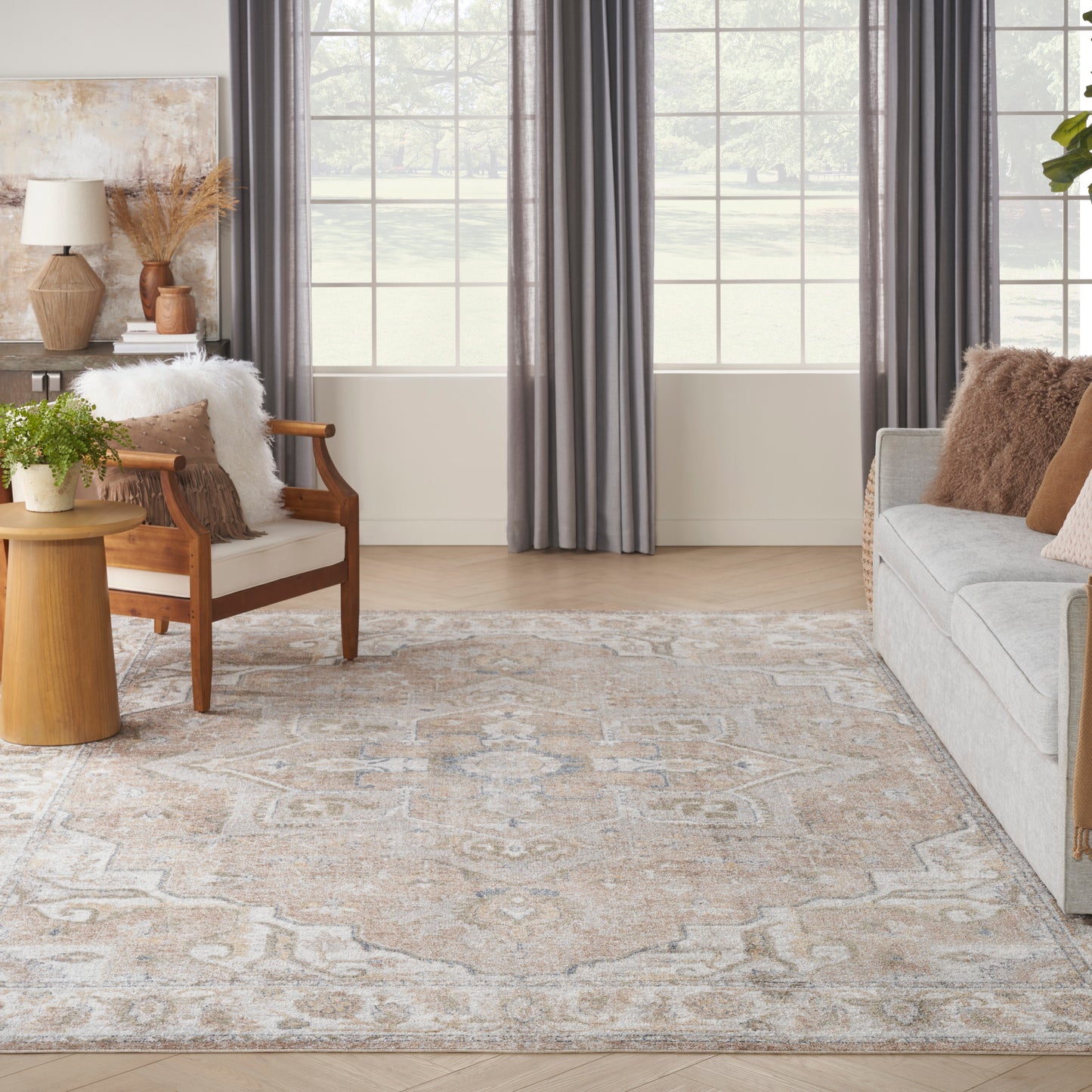 Nourison Astra Machine Washable 9' x 12' Beige Vintage Indoor Rug