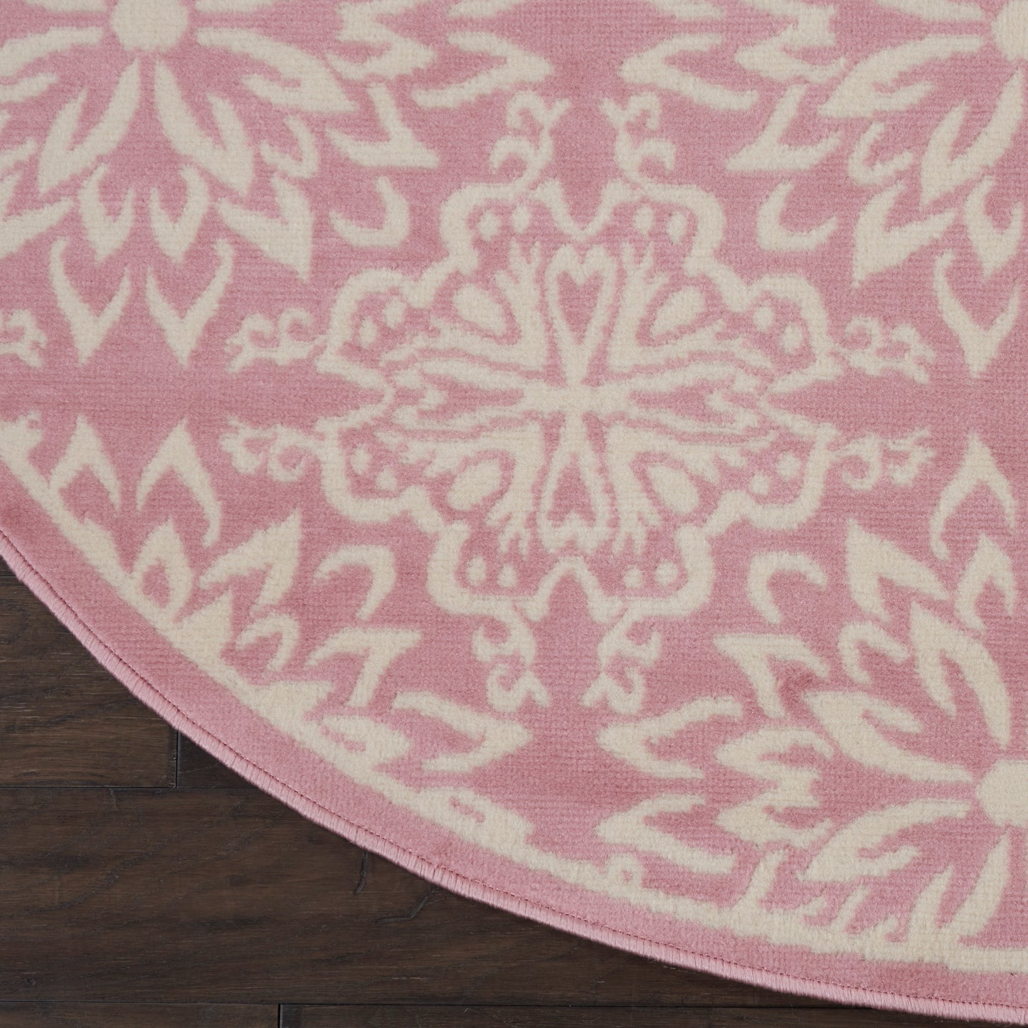 Nourison Jubilant 5'3" x Round Ivory Pink Farmhouse Indoor Rug