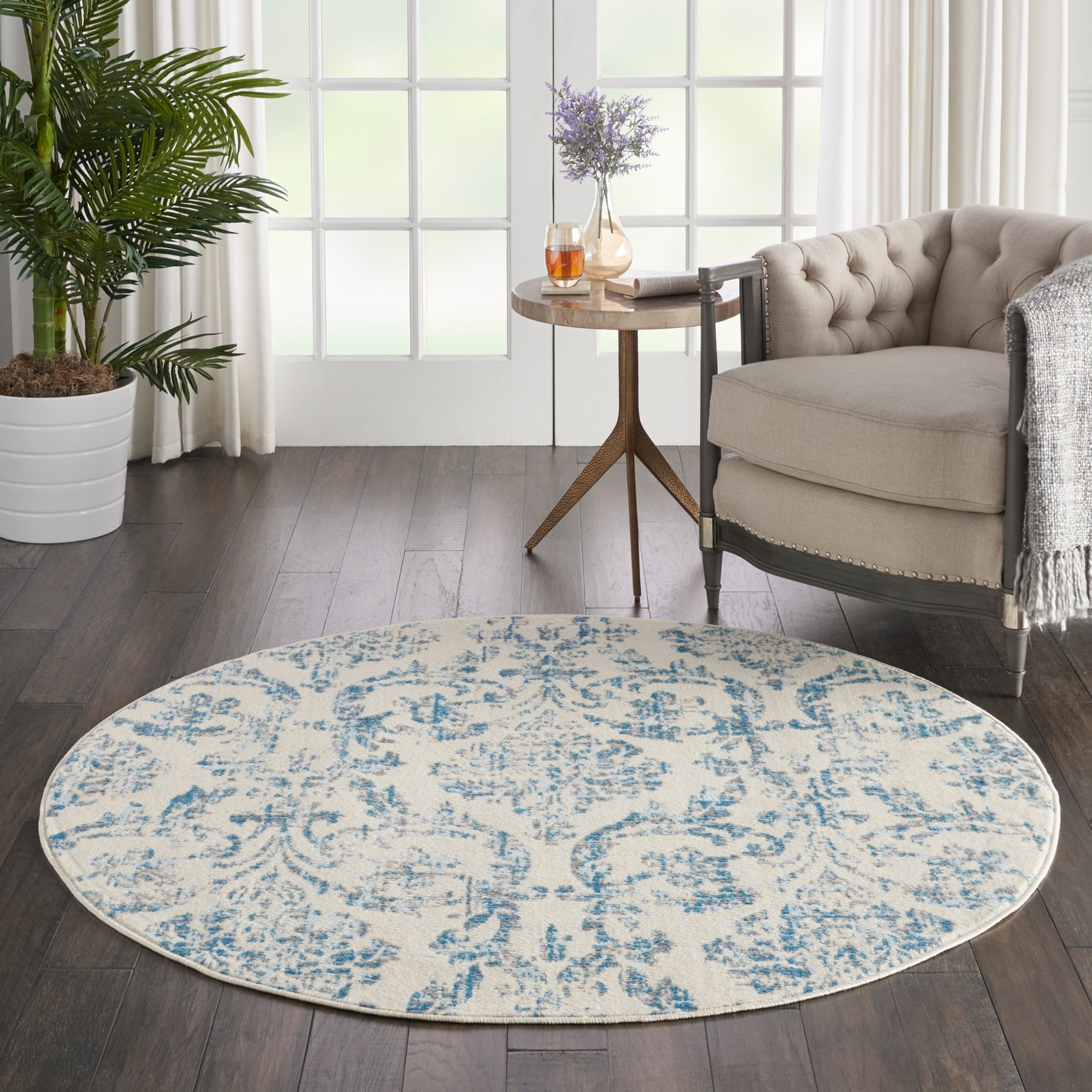 Nourison Jubilant 5'3" x Round Ivory Blue Vintage Indoor Rug