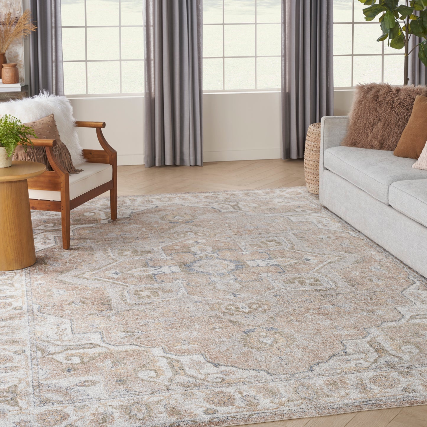 Nourison Astra Machine Washable 9' x 12' Beige Vintage Indoor Rug