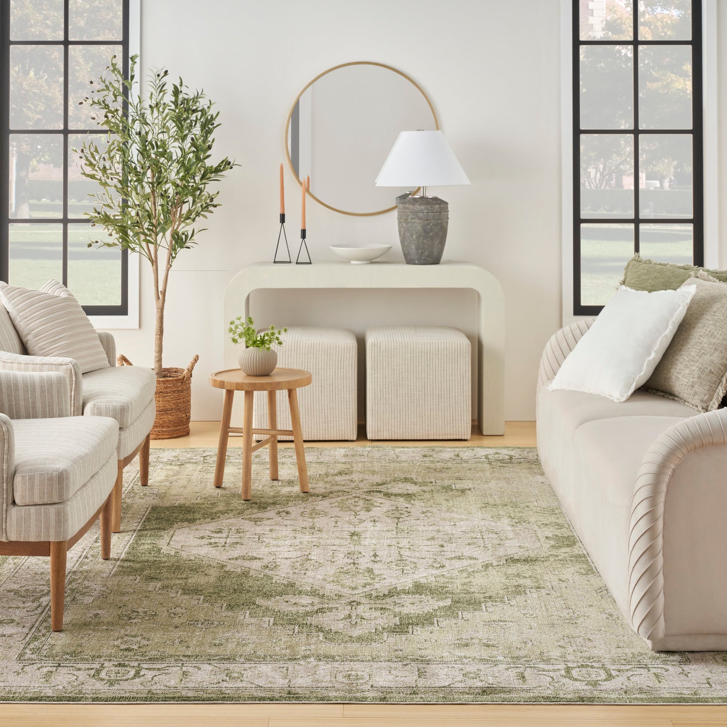 Nourison Astra Machine Washable 9' x 12' Ivory Green Vintage Indoor Rug