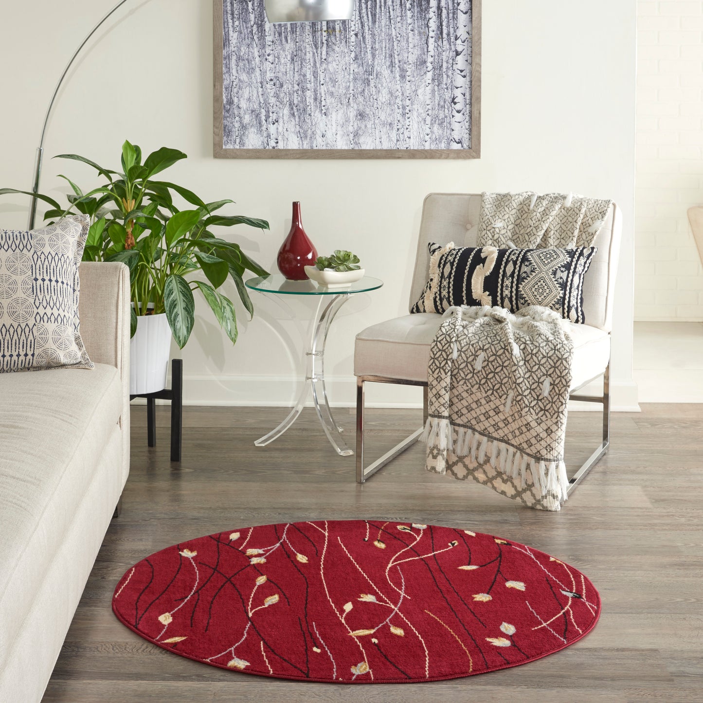 Nourison Grafix 4' x Round Red Contemporary Indoor Rug