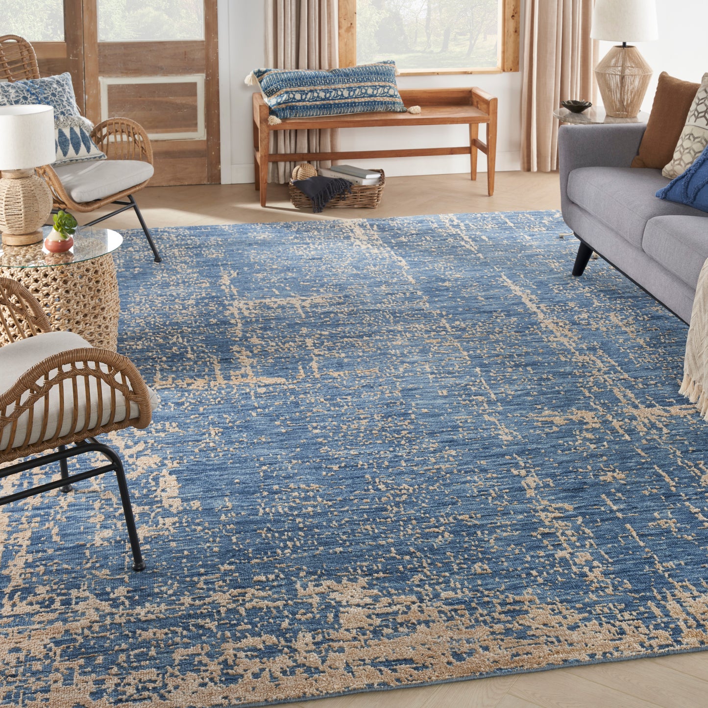 Nourison Luna 8'6" x 11'6" Dark Blue Mocha Modern Indoor Rug