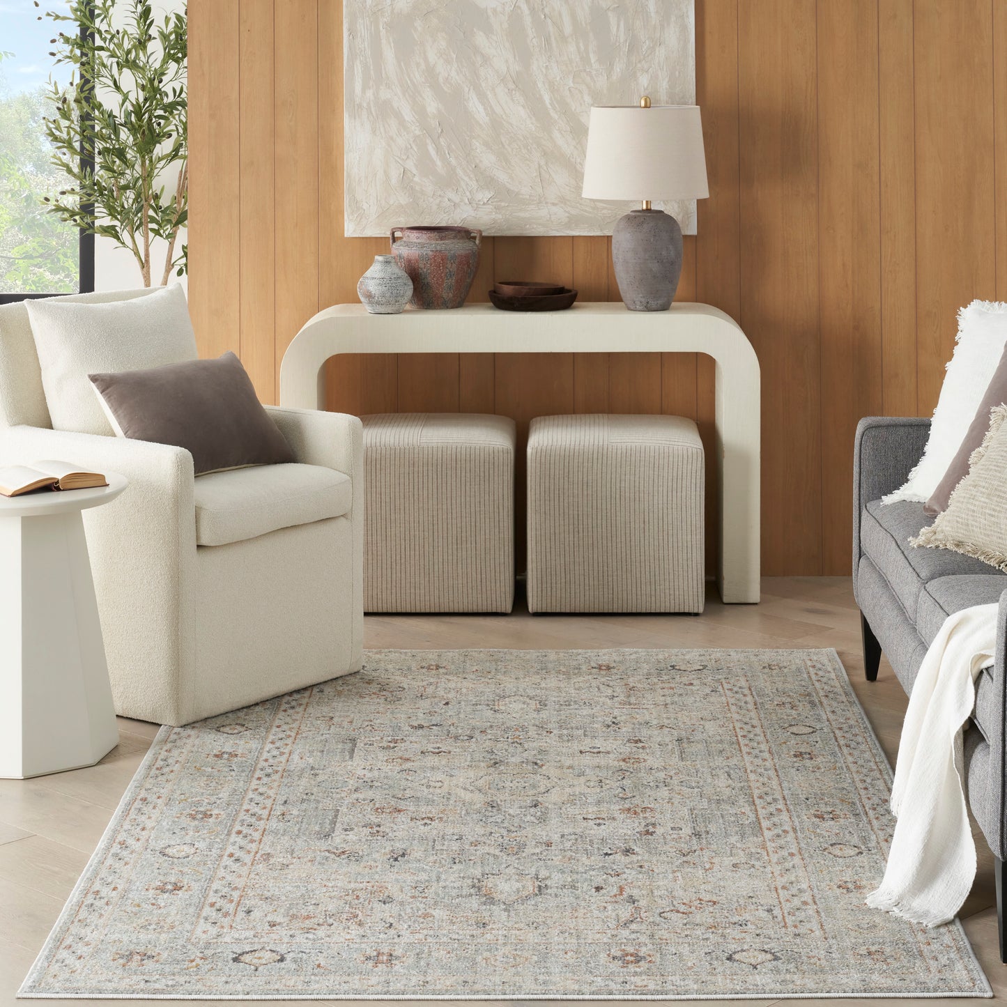 Nourison Oushak Home 4'1" x 5'11" Light Grey Vintage Indoor Rug