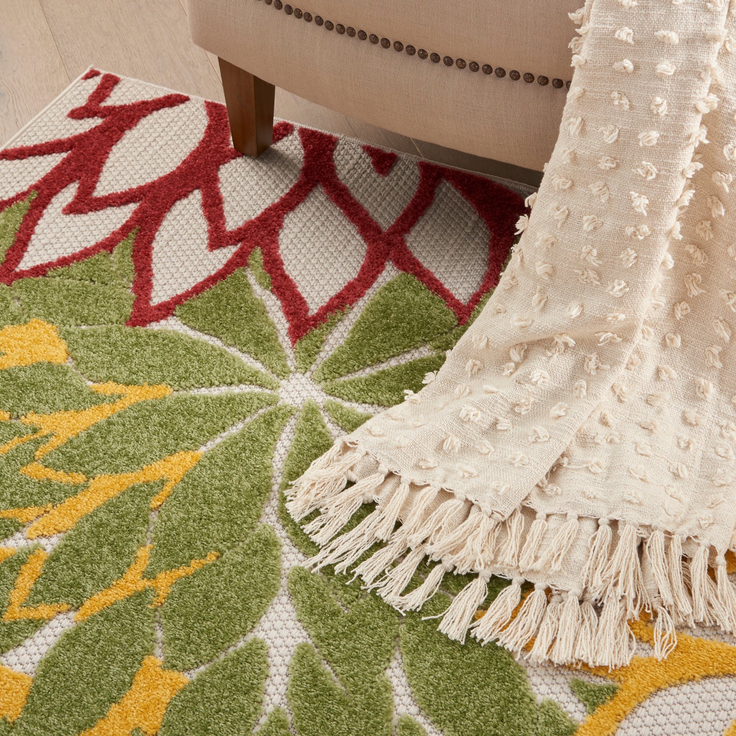 Nourison Aloha 6' x 9' Red Multicolor Tropical Rug