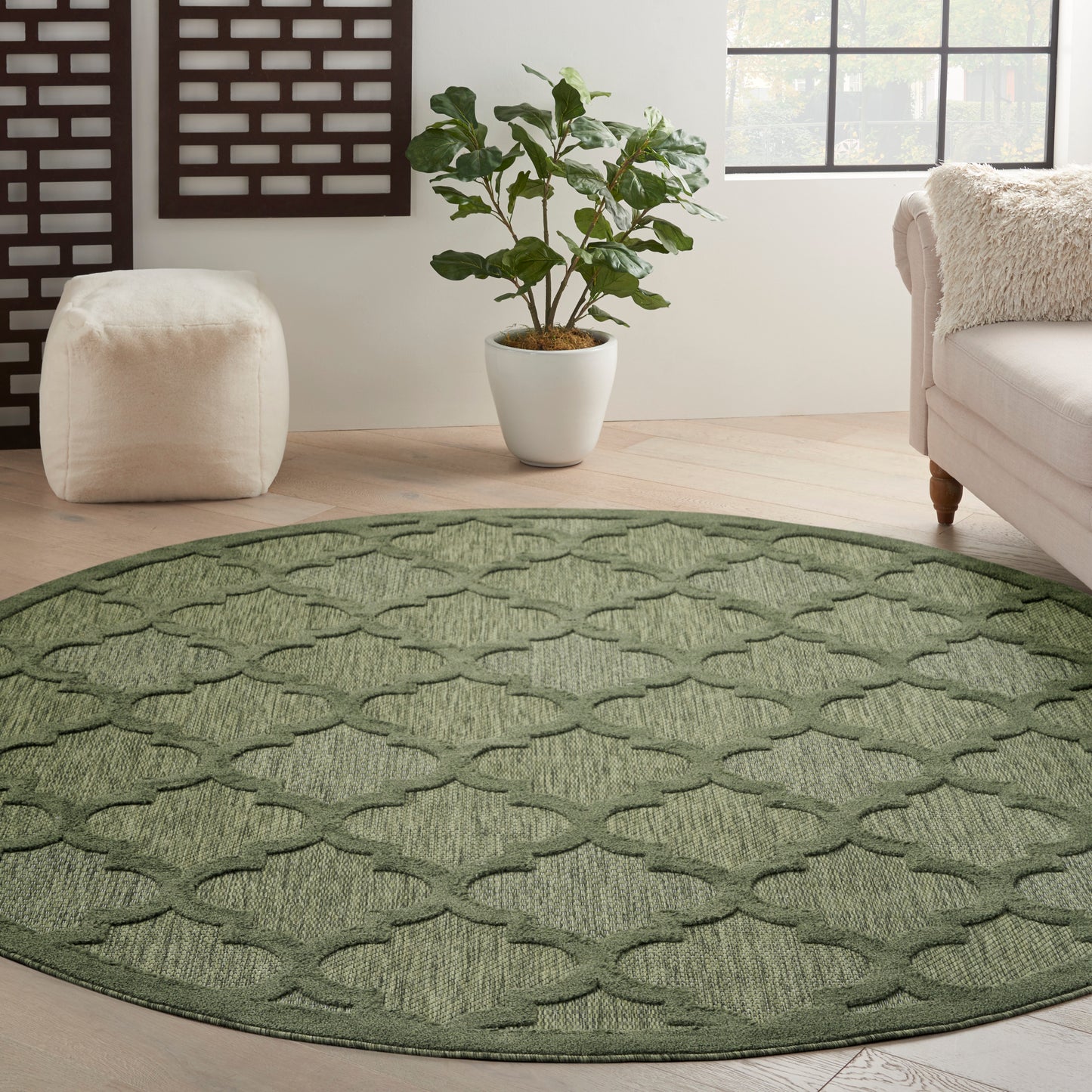 Nourison Easy Care 8' x Round Green Modern Rug