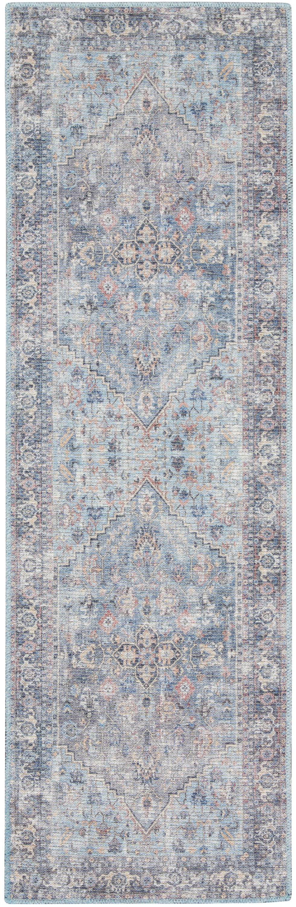 Nicole Curtis Machine Washable Series 1 2'2" x 8' Light Grey/Blue Vintage Indoor Rug