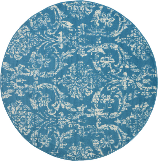 Nourison Jubilant 5'3" x Round Blue Vintage Indoor Rug