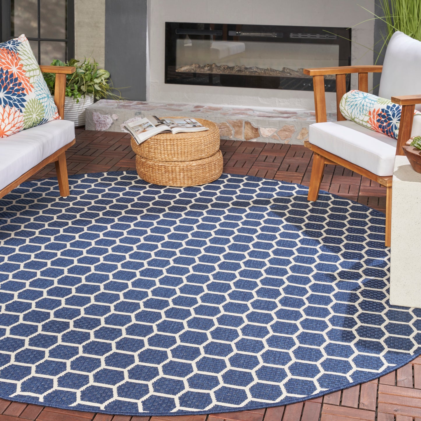 Nourison Twist Reversible 8' x Round Navy Modern Rug