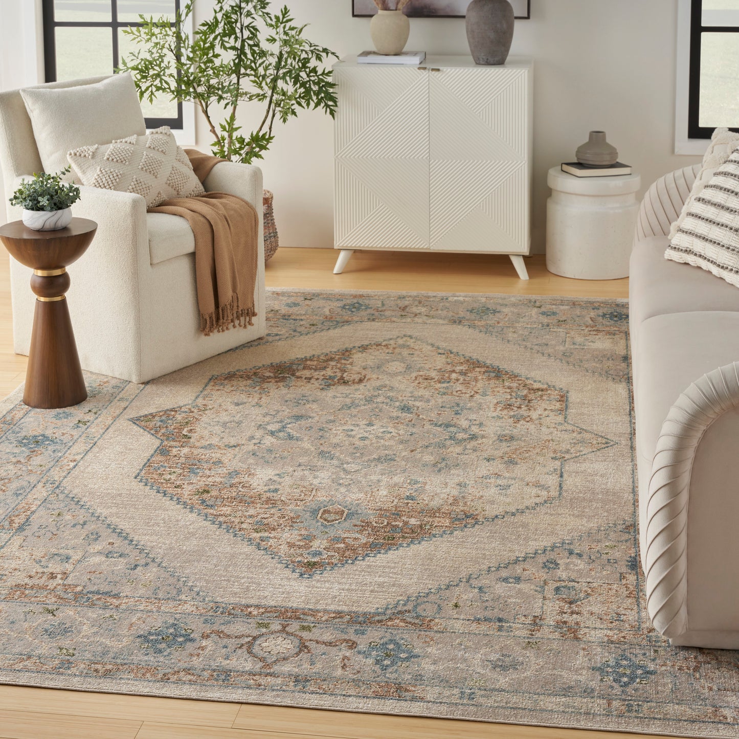 Nourison Astra Machine Washable 9' x 12' Ivory Blue Vintage Indoor Rug