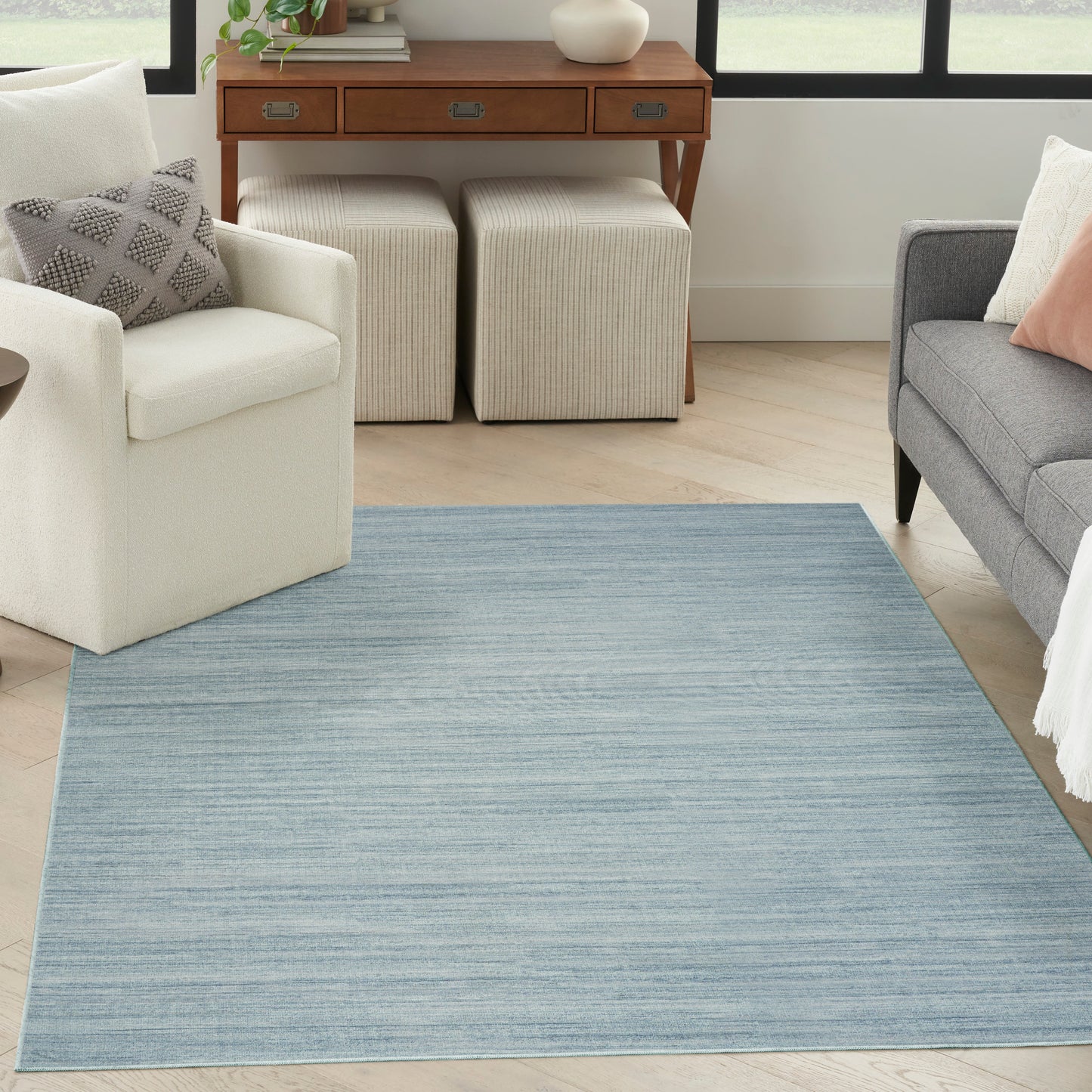 Nourison Washable Essentials 4' x 6' Aqua Modern Indoor Rug
