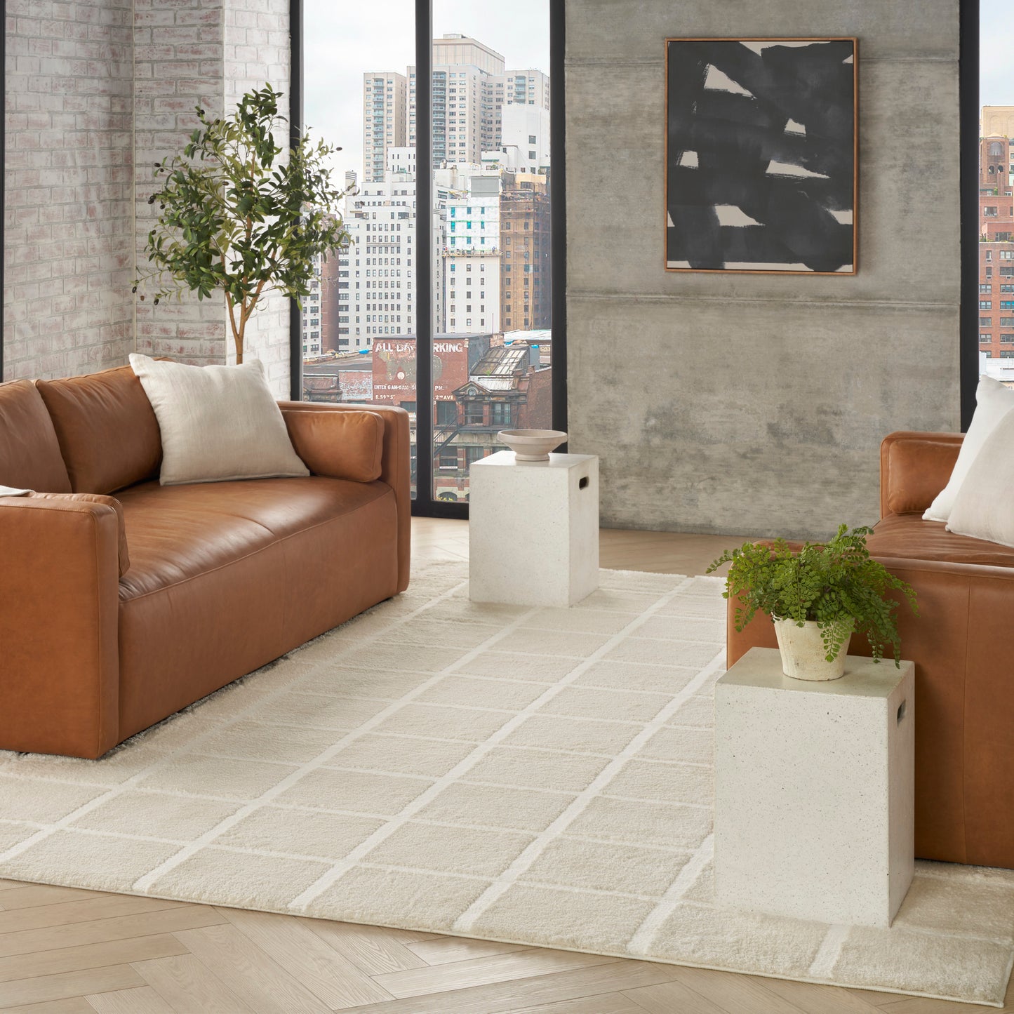 DKNY West End Ave 7'10" x 9'10" Ivory Modern Indoor Rug