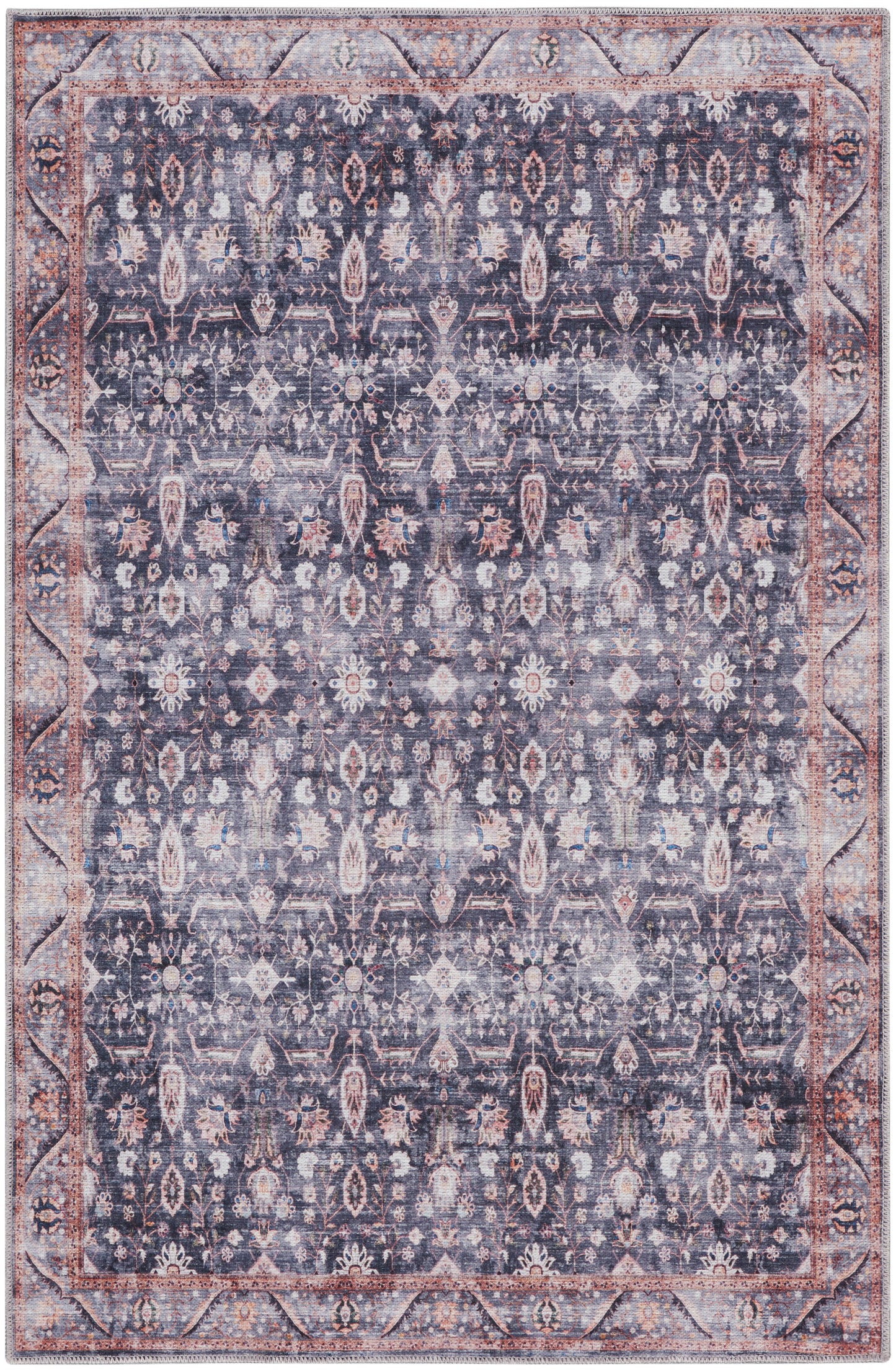 Nourison Grand Washables 4' x 6' Navy Ivory Vintage Indoor Rug