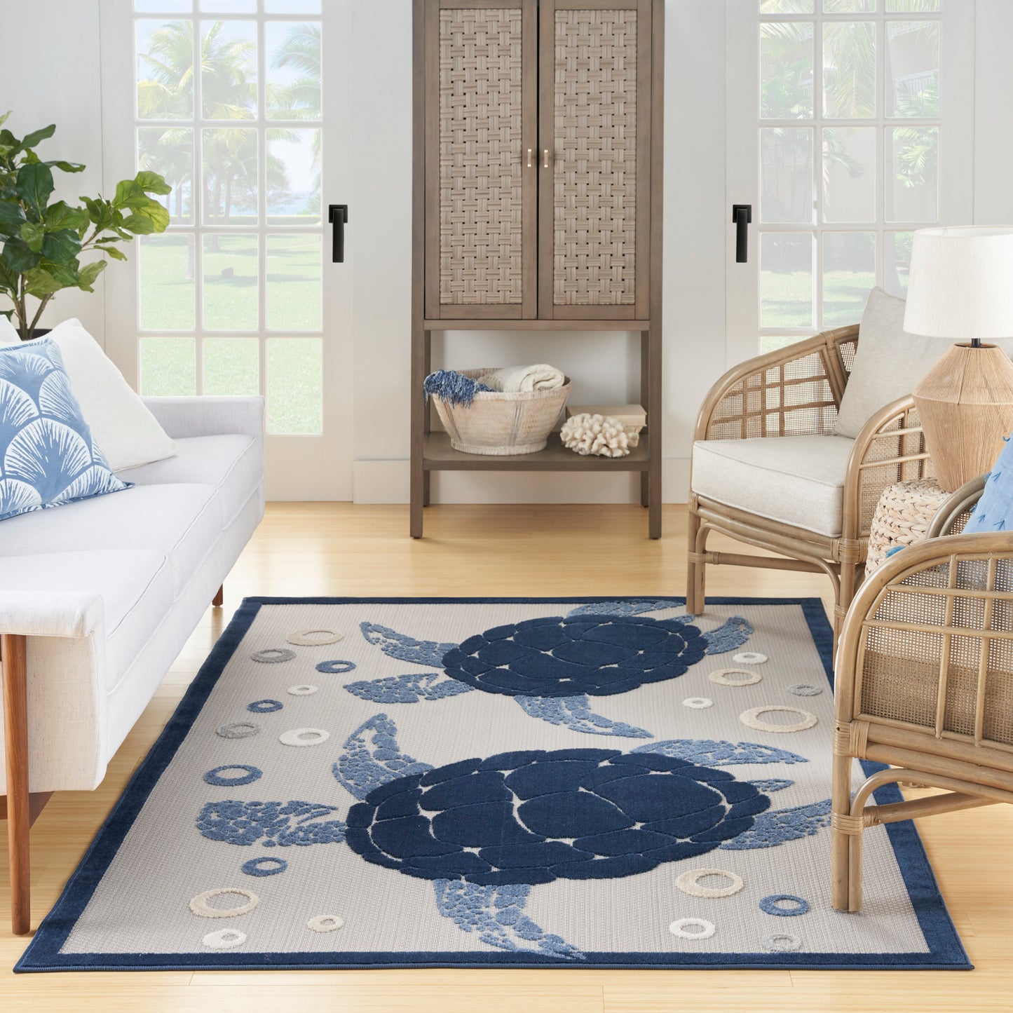 Nourison Aloha 6' x 9' Navy Blue Coastal, Nautical & Beach Rug
