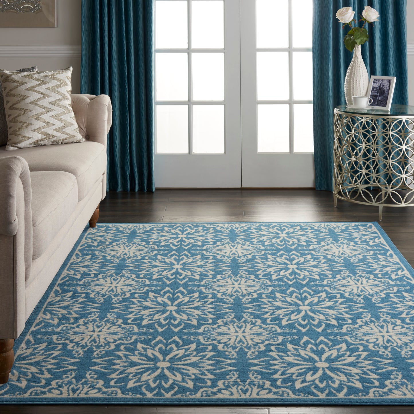 Nourison Jubilant 5'3" x 7'3" Ivory Blue Farmhouse Indoor Rug