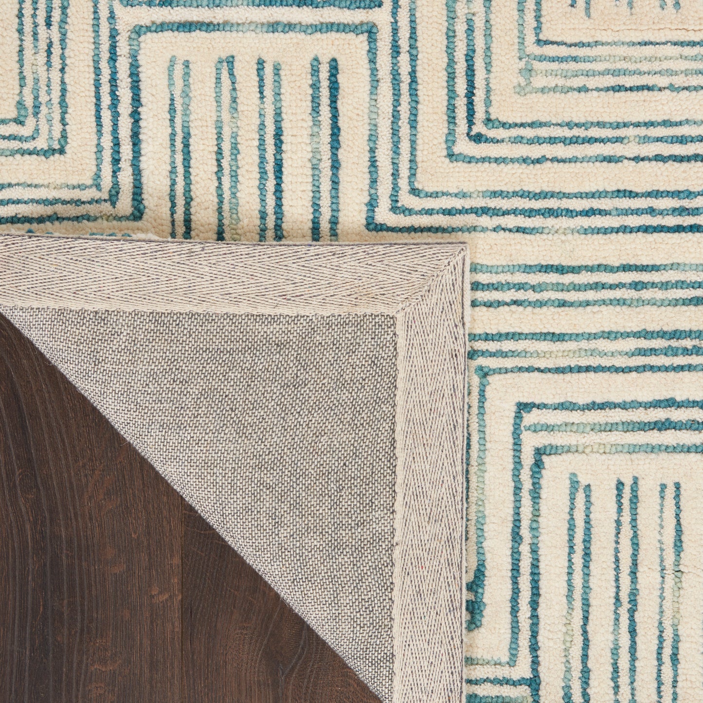 Nourison Interlock 5' x 7'6" Ivory/Turquoise Modern Indoor Rug
