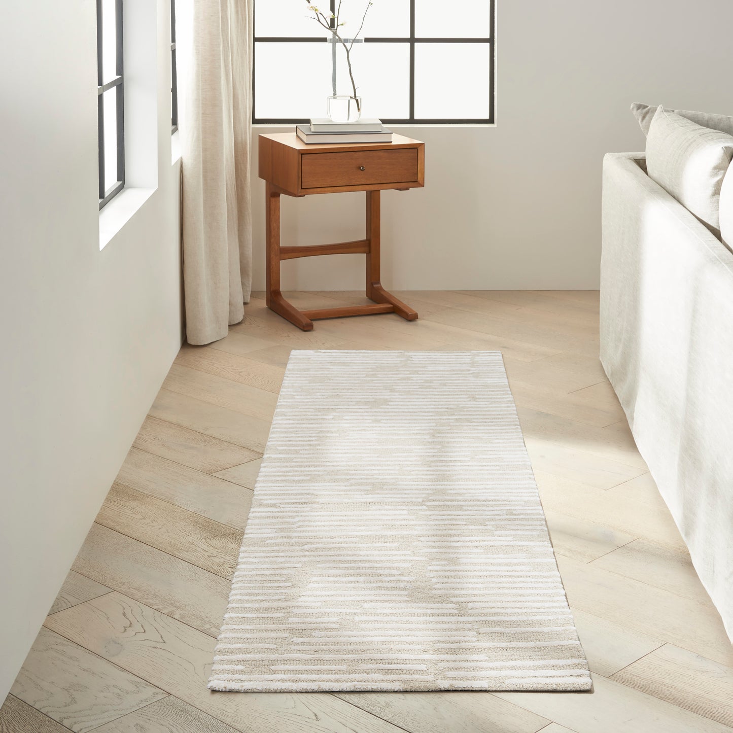 Calvin Klein CK010 Linear 2'3" x 8' Ivory Modern Indoor Rug