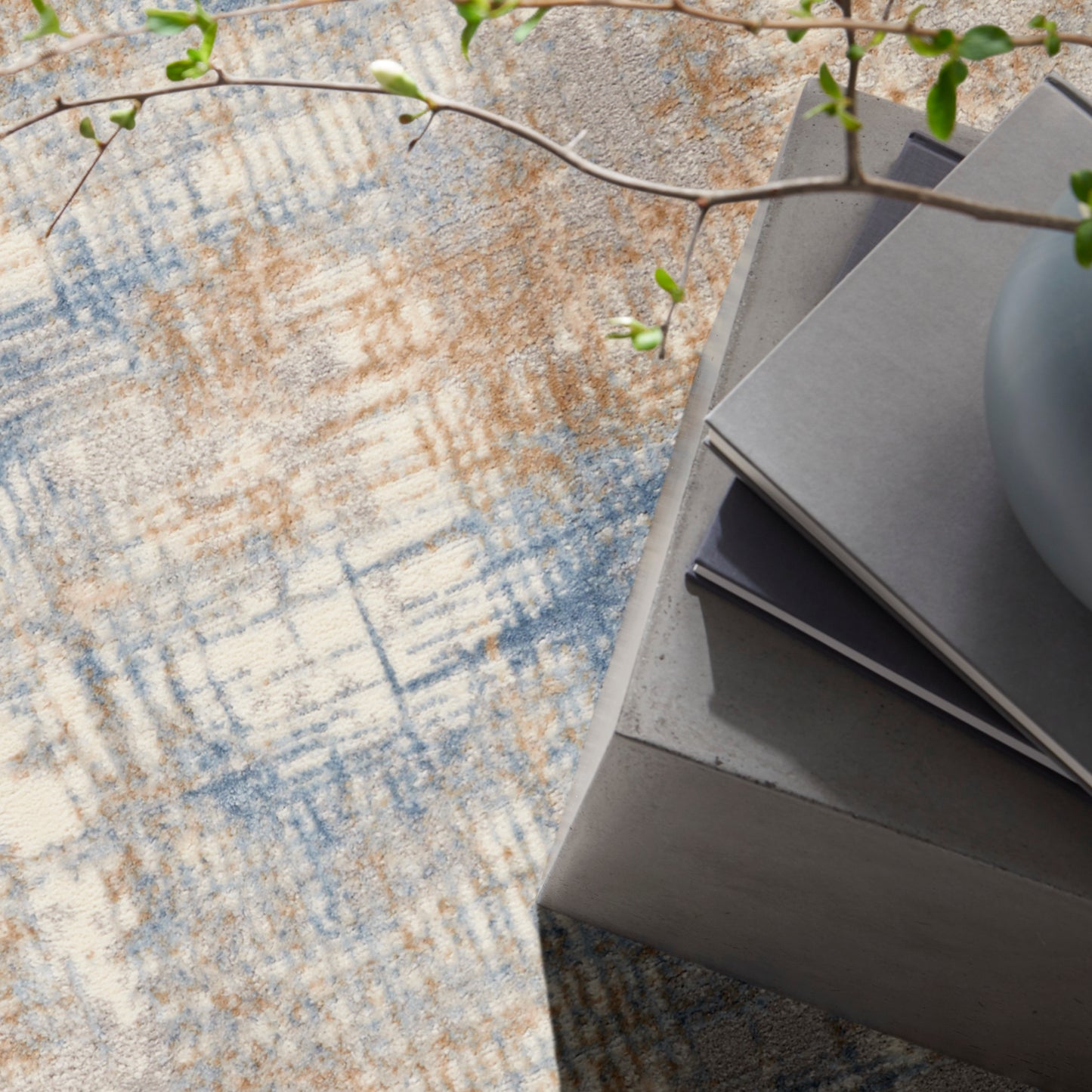 Calvin Klein CK950 Rush 4' x Round Blue Beige Modern Indoor Rug