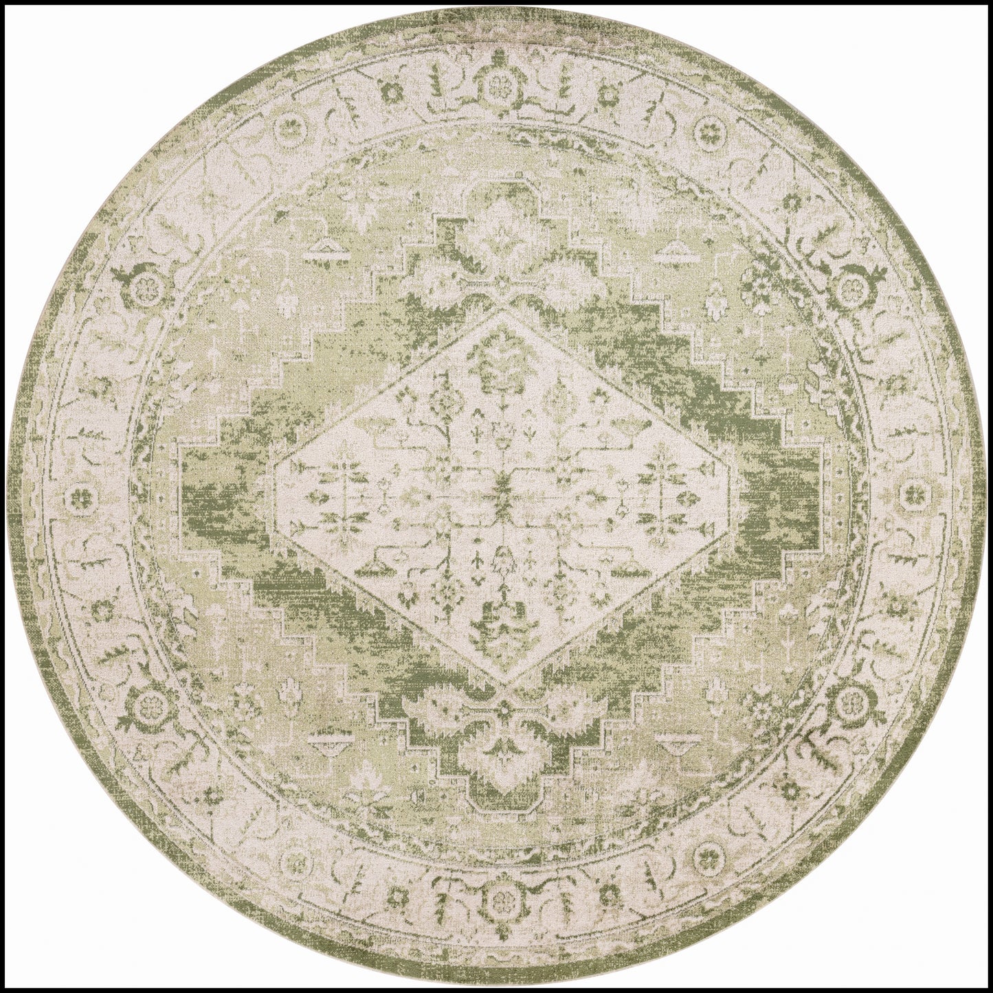 Nourison Astra Machine Washable 7'10" x Round Ivory Green Vintage Indoor Rug