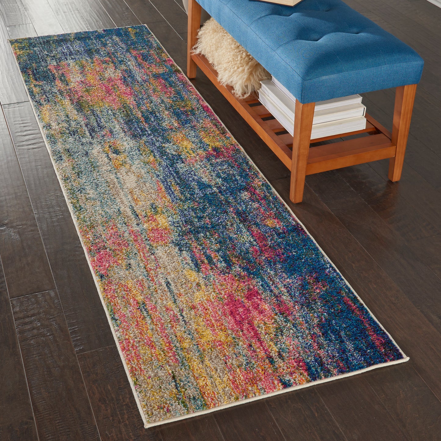 Nourison Celestial 2' x 6' Blue Yellow Modern & Contemporary Indoor Rug
