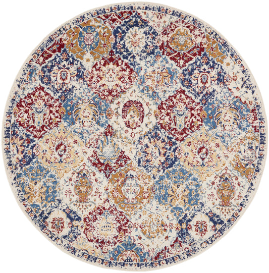 Nourison Grafix 8' x Round Blue Multicolor Vintage Indoor Rug