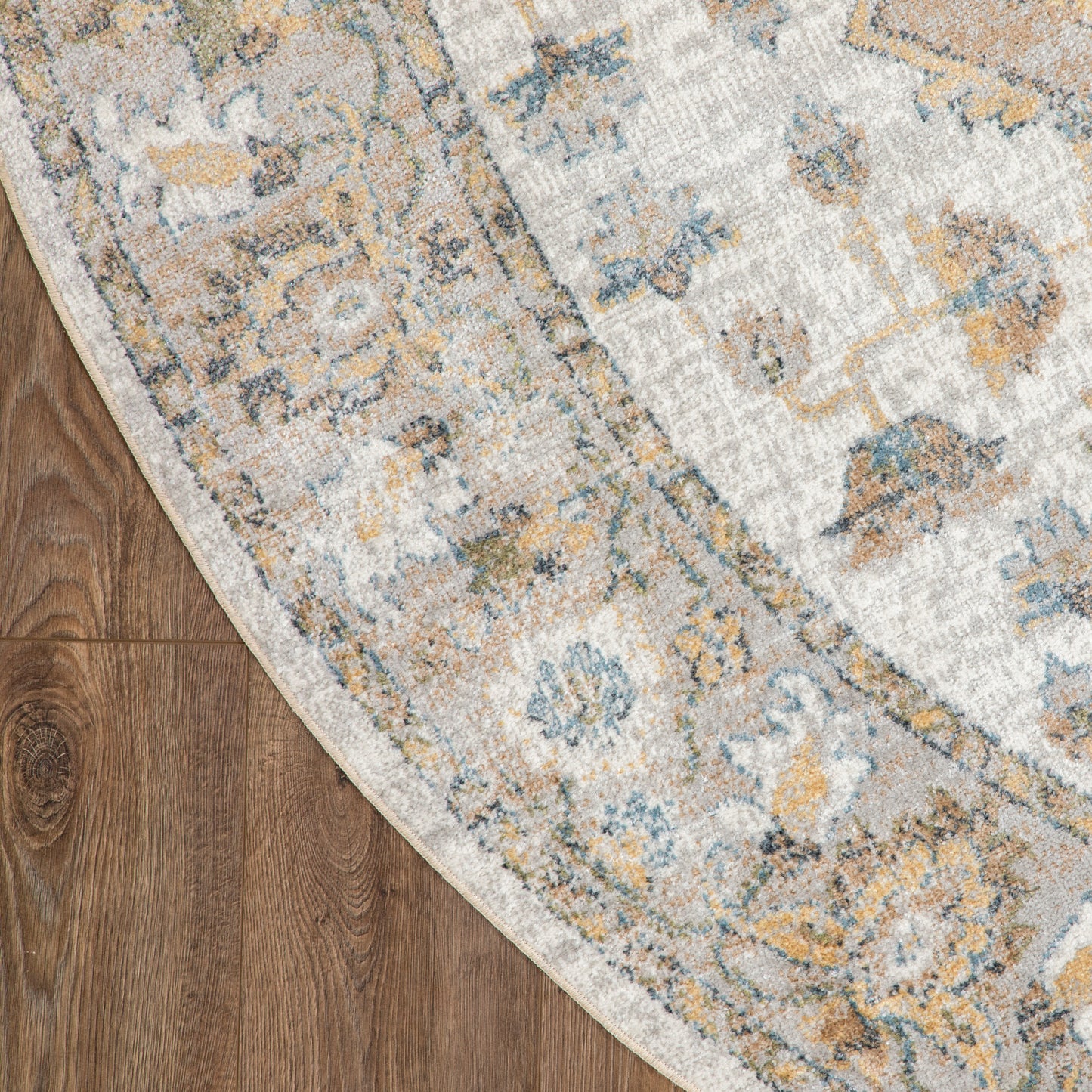 Nourison Astra Machine Washable 5'3" x Round Silver Grey Vintage Indoor Rug