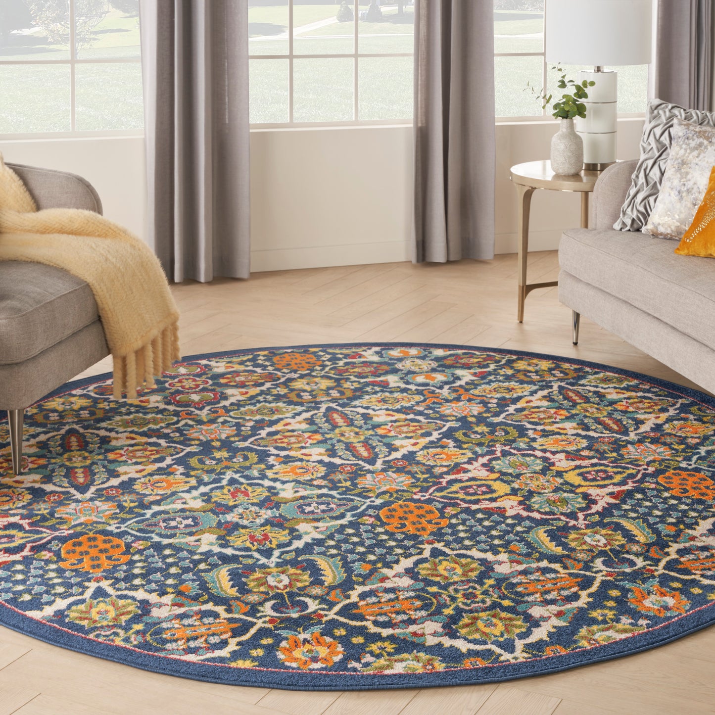 Nourison Allur 7’10” x Round Navy Multicolor Bohemian Indoor Rug