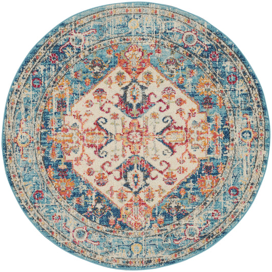 Nourison Passion 5' x Round Ivory/Light Blue Bohemian Indoor Rug