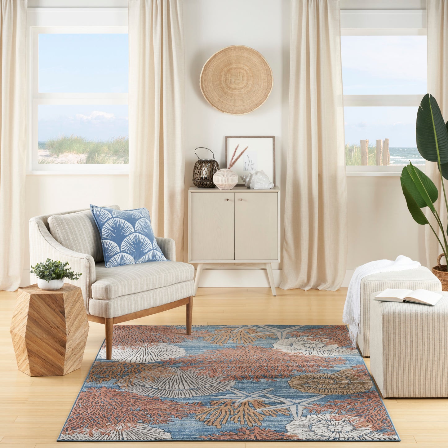Nourison Seaside 6' x 9' Blue Multicolor Coastal, Nautical & Beach Indoor Rug