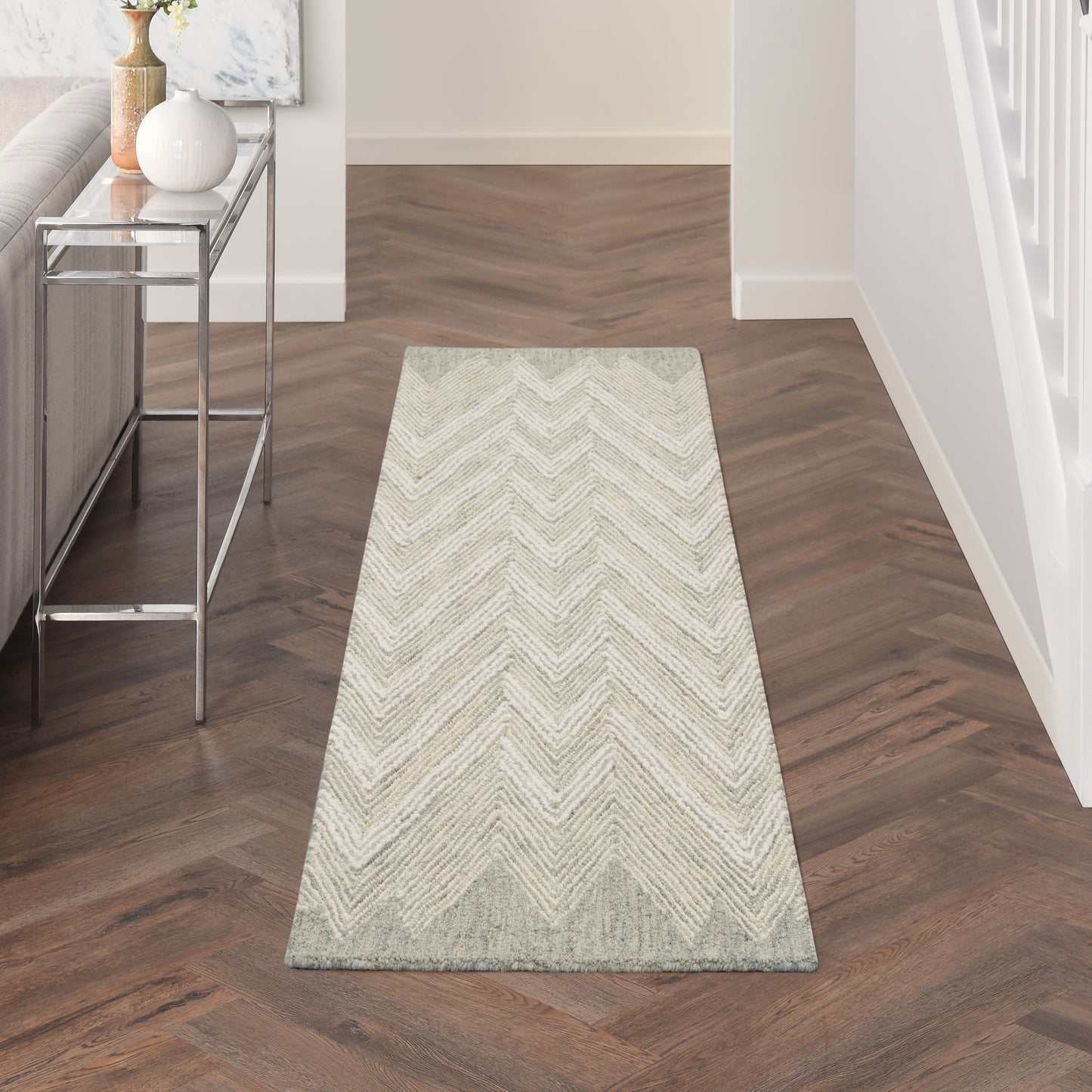 Nourison Interlock 2'3" x 7'6" Teal Modern Indoor Rug