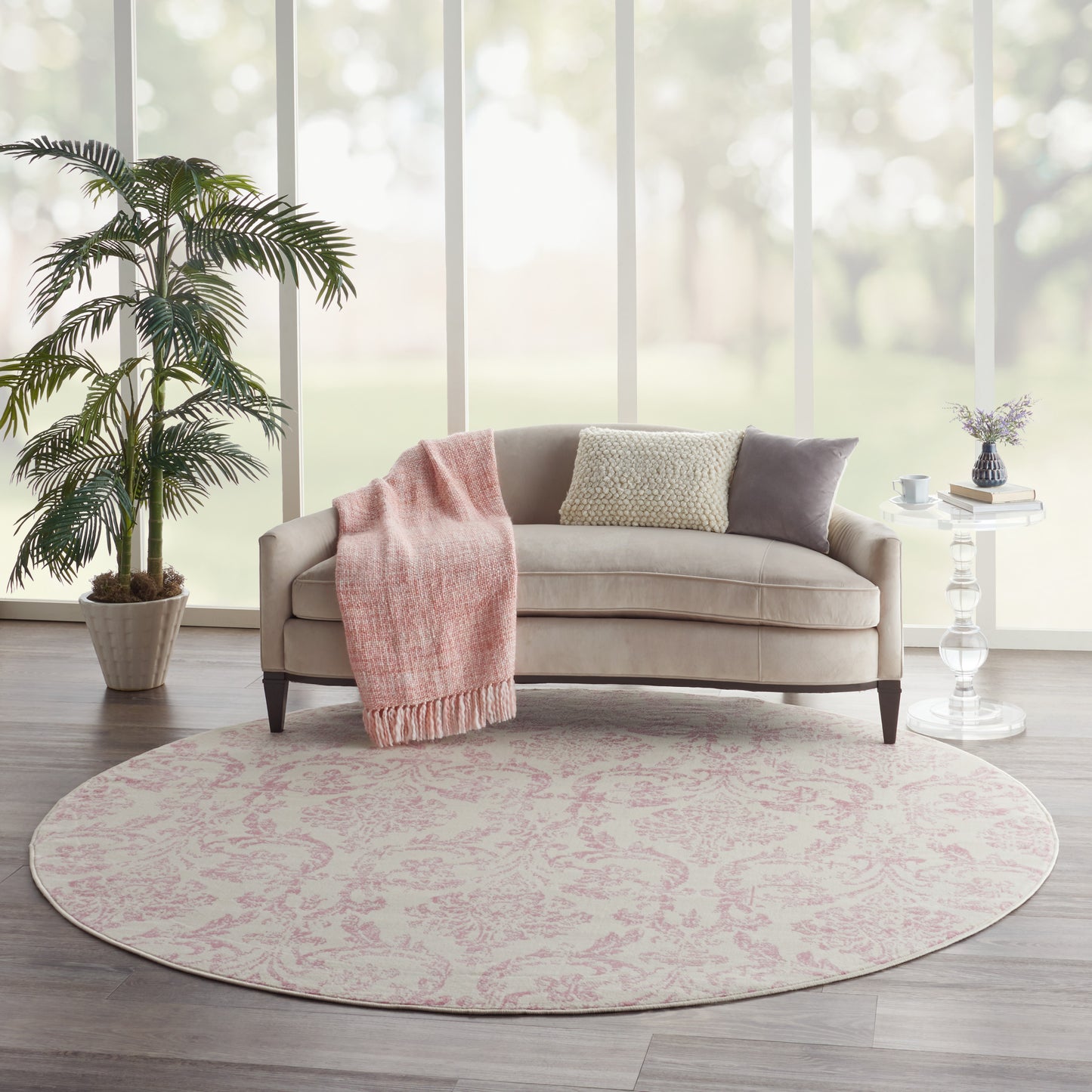 Nourison Jubilant 8' x Round Ivory Pink Vintage Indoor Rug