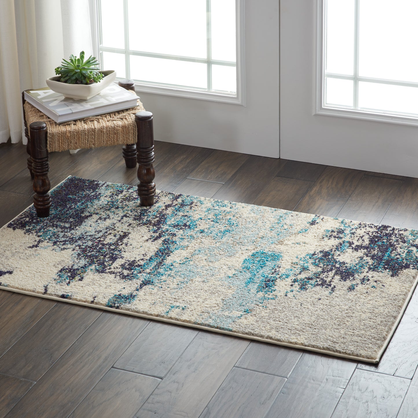 Nourison Celestial 2'2" x 3'9" Ivory/Teal Blue Modern Indoor Rug