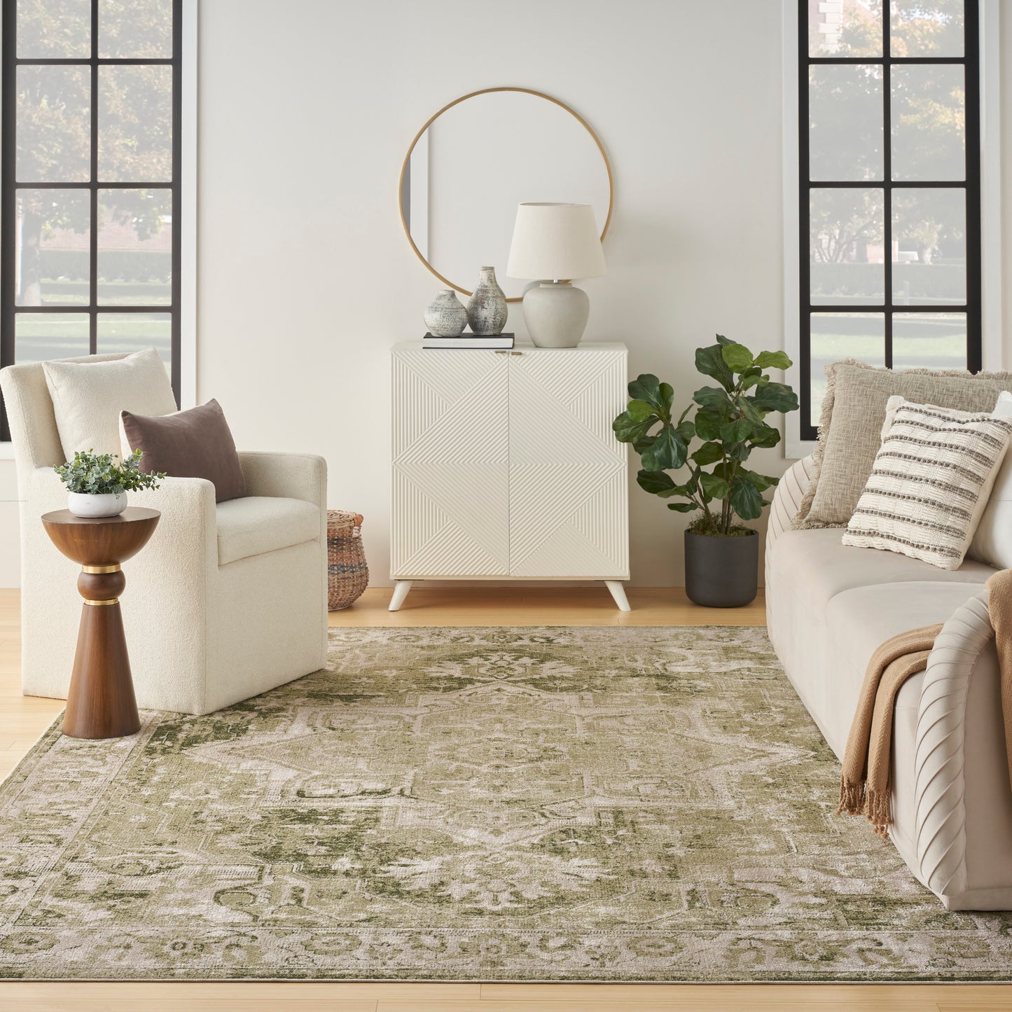 Nourison Astra Machine Washable 9' x 12' Ivory Green Vintage Indoor Rug