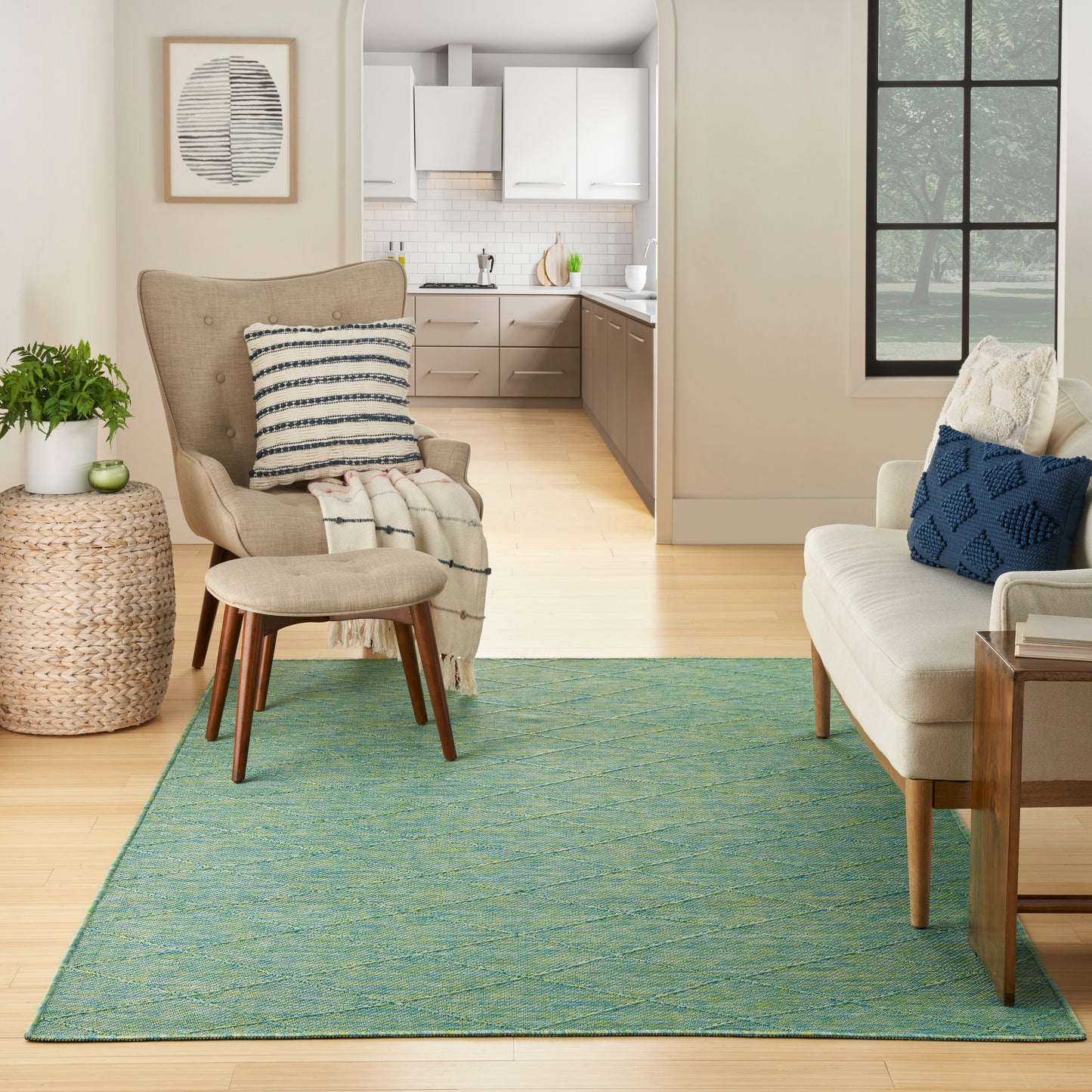 Nourison Washable Solutions 4' x 6' Blue/Green Modern Rug