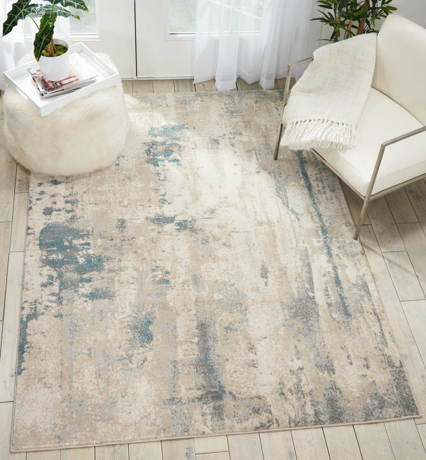 Nourison Maxell 5'3" x 7'3" Ivory/Teal Modern Indoor Rug