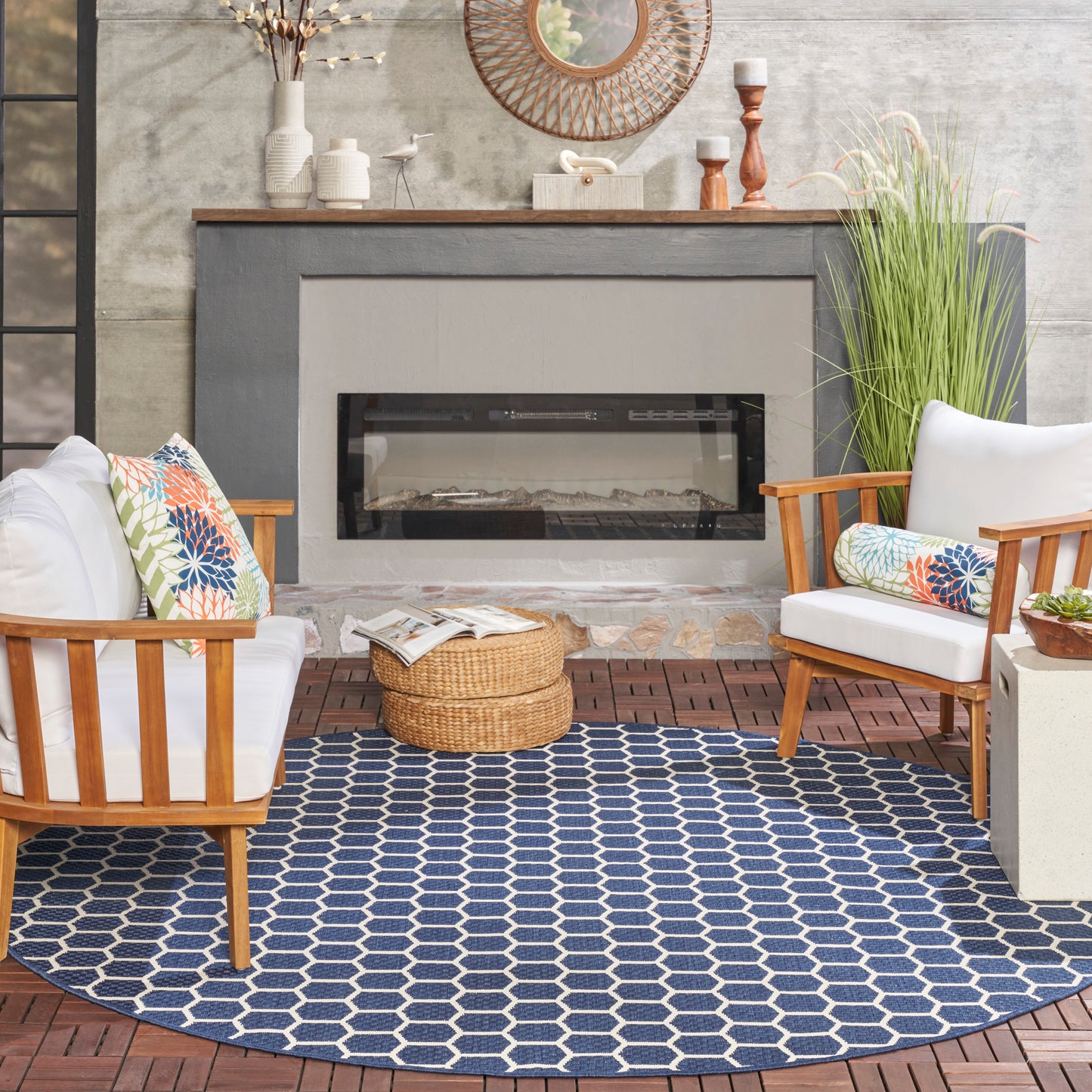 Nourison Twist Reversible 8' x Round Navy Modern Rug