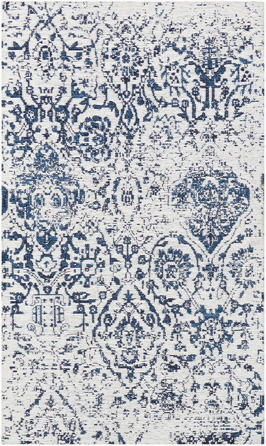 Nourison Damask 2'3" x 3'9" Ivory/Navy Vintage Indoor Rug