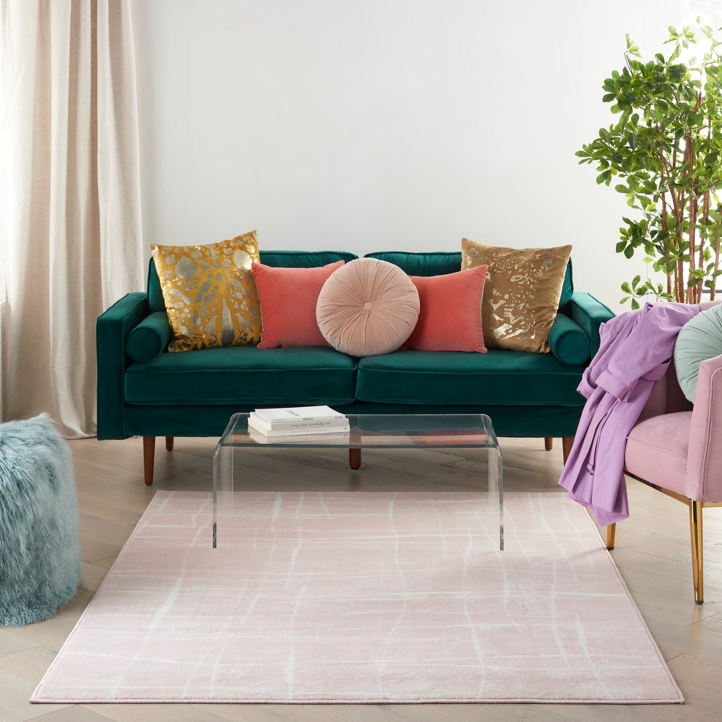 Nourison Whimsicle 4' x 6' Pink Ivory Modern Indoor Rug