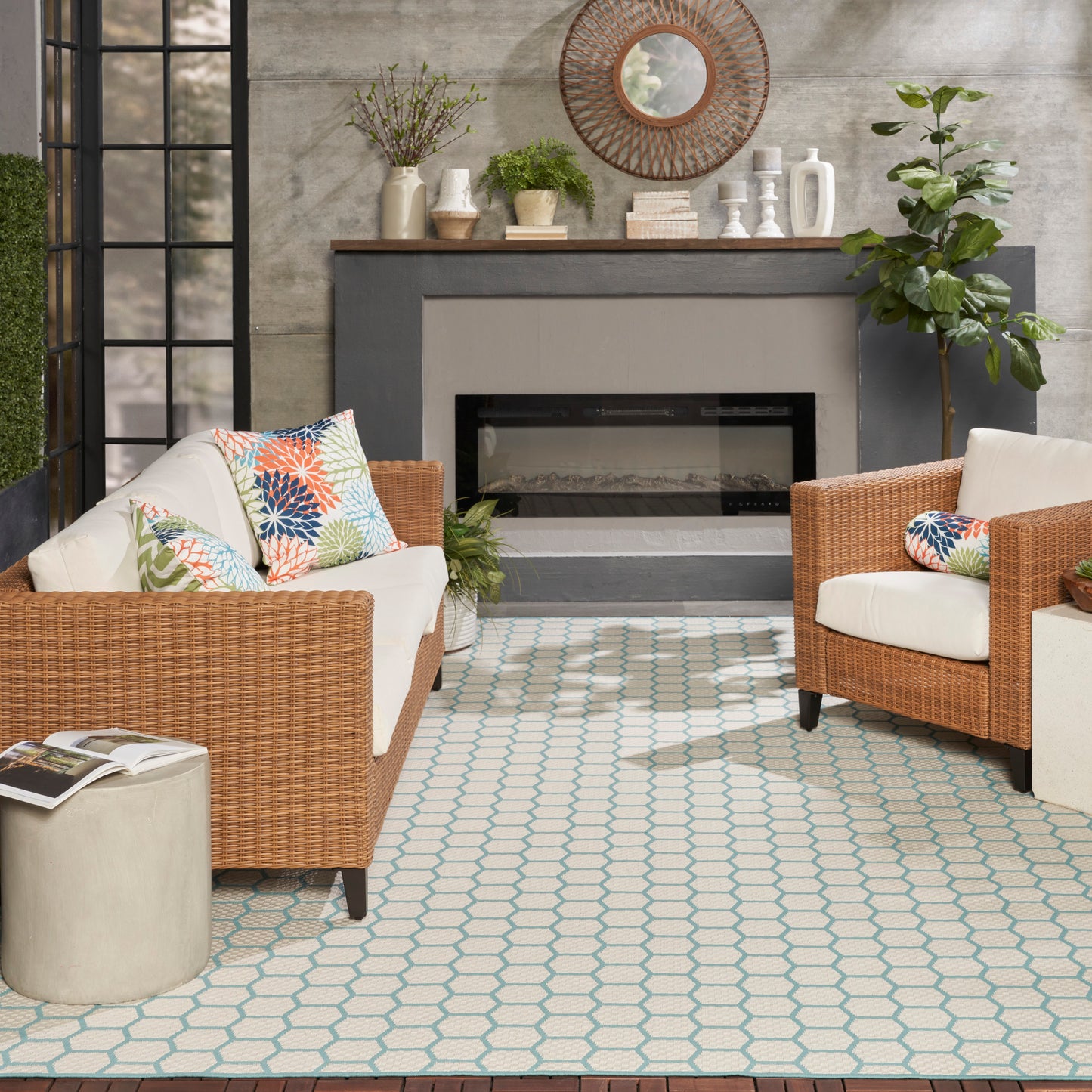 Nourison Twist Reversible 9' x 12' Aqua Modern Rug
