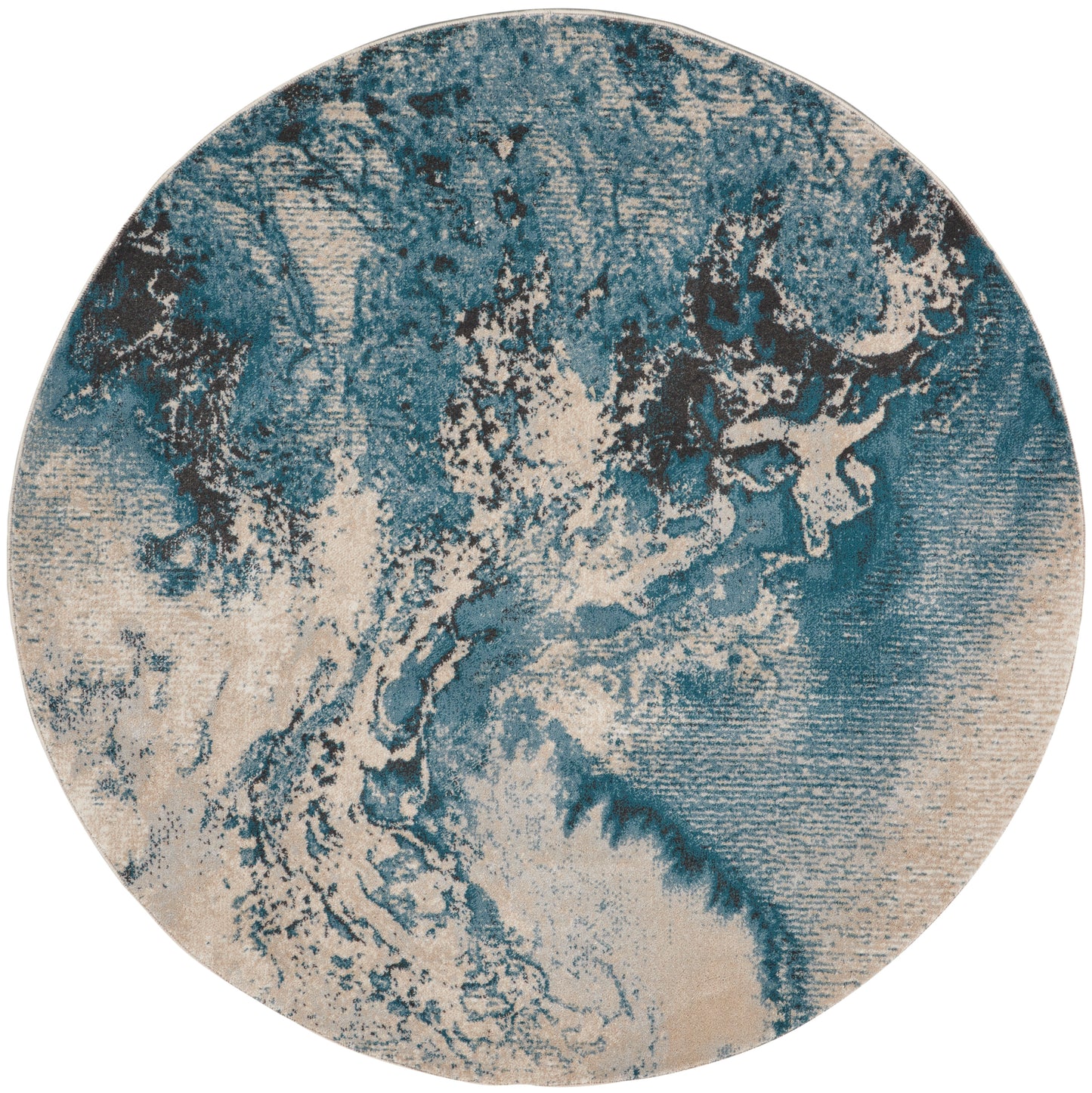 Nourison Maxell 3'10" x Round Ivory/Teal Modern Indoor Rug