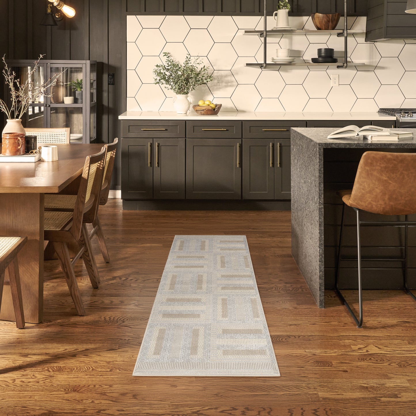 Nourison Nordic 2' x 6' Grey Multicolor Modern Indoor Rug